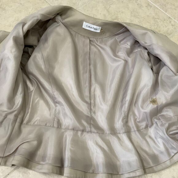 Calvin Klein Blazer Zip Career Blazer Jacket women’s  Size 14 Beige pockets - Picture 11 of 13
